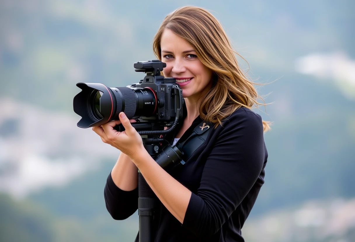 Sarah Johnson, a professional photographer, holding a camera